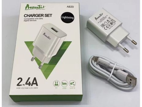 Компактний зарядний пристрій Avantis A820 1USB Lightning, Білий