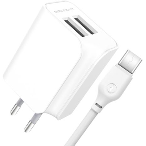 Зарядний пристрій XO L35D Micro 2USB 2.1A White