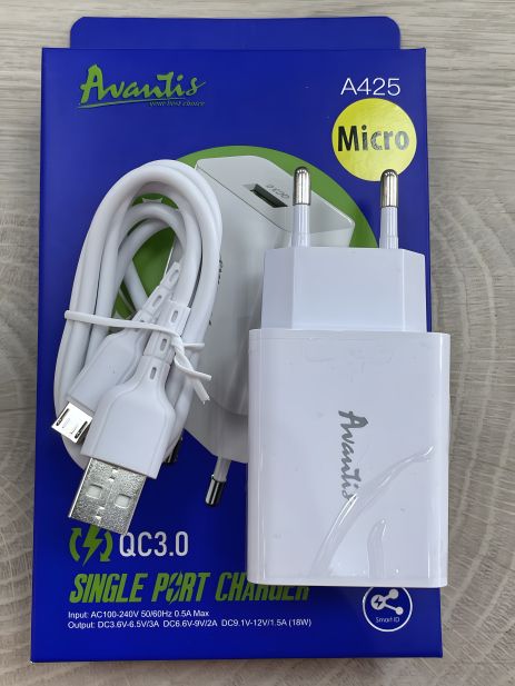 Зарядное Avantis A425 1USB QC3.0 Micro White устройство