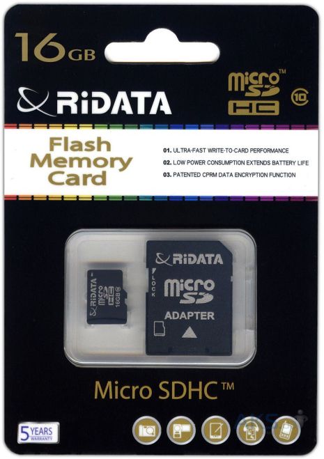 Карта памяти RiDATA microSDHC 16GB Class 10 + SD адаптер