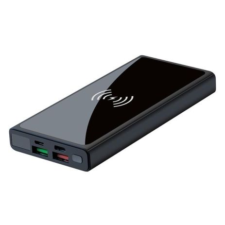 Повербанк XO PR141 + Wireless (10000mAh/Out: 2USB-A 22.5W QC3.0, Qi 15W/In: micro-USB, Type-C 18W) з LED Дисплеєм, Чорний