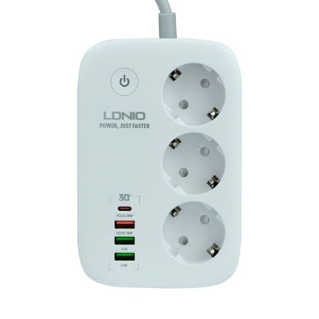 LDNIO SEW3452 Подовжувач з WiFi 3 ports / PD / 3USB / 1 QC 3.0 / 1 Type-C Білий