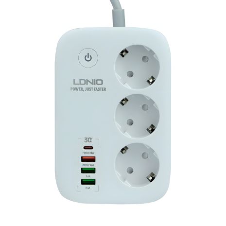 Сетевой Удлинитель LDNIO SEW3452 |3USB/1Type-C, 3Sockets. QC/PD, 30W/10A, 2m EU Plug| WiFi White Сетевой Удлинитель LDNIO SEW3452 |3USB/1Type-C, 3Sockets. QC/PD, 30W/10A, 2m EU Plug| WiFi White