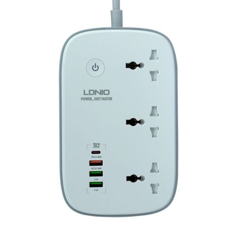 Мережевий Подовжувач LDNIO SCW3451 3 ports/PD/3USB/1 QC 3.0/1 Type-C/WiFi Білий