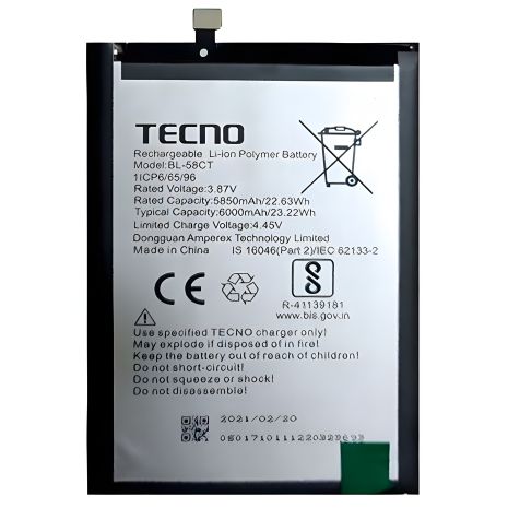 Spark 7 акумулятор Tecno BL-58CT, 6000 mAh [PRC Original] 12 міс. гарантії