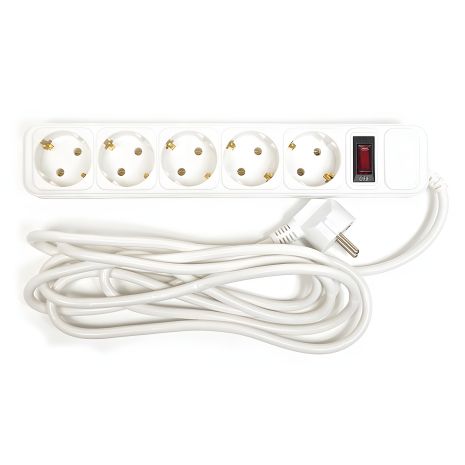 Фильтр сетевой PowerPlant 3 м, 3x1.5мм2, 10А, стандарт еврозеток, 5 розеток (JY-1056/3), коробка