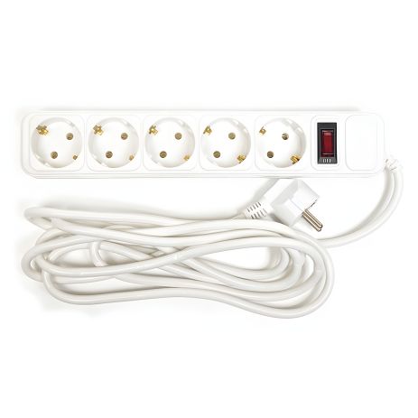 Мережевий фільтр PowerPlant 3 м, 3x1.5мм2, 10А, 5 розеток, євростандарт (JY-1056/3), коробка, White
