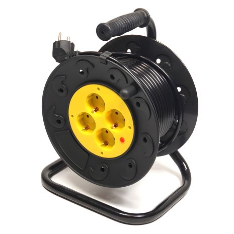 Подовжувач на котушці PowerPlant 15 м, 3x1.5мм2, 10А, 4 розетки (JY-2002/15) Black Подовжувач на котушці PowerPlant 15 м, 3x1.5мм2, 10А, 4 розетки (JY-2002/15) Black
