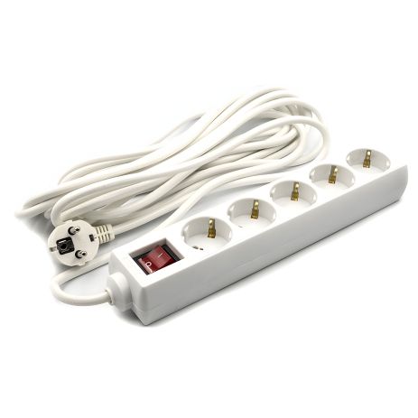 Мережевий фільтр PowerPlant, 7 м, 3x1.0мм2, 8А, 5 розеток, євростандарт (JY-1052/7), White