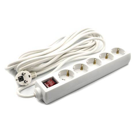 Фильтр сетевой PowerPlant 7 м, 3x1.0мм2, 8А, стандарт еврозеток, 5 розеток (JY-1052/7)