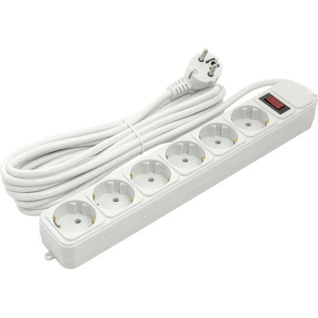 Мережевий фільтр PowerPlant 5 м, 3x1.5мм2, 10А, 6 розеток, євростандарт (JY-1057/5), White Мережевий фільтр PowerPlant 5 м, 3x1.5мм2, 10А, 6 розеток, євростандарт (JY-1057/5), White