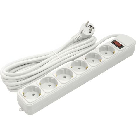 Мережевий фільтр PowerPlant 5 м, 3x1.5мм2, 10А, 6 розеток, євростандарт (JY-1057/5), White Мережевий фільтр PowerPlant 5 м, 3x1.5мм2, 10А, 6 розеток, євростандарт (JY-1057/5), White