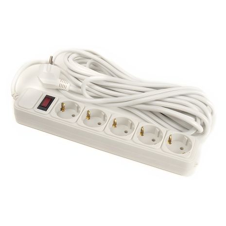 Фильтр сетевой PowerPlant 7 м, 3x1.5мм2, 10А, стандарт еврозеток, 5 розеток (JY-1056/7) коробка