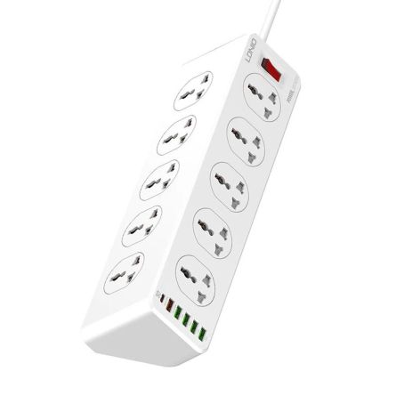 Сетевой Удлинитель LDNIO SC10610 (10 ports / 1PD / 1QC3.0 / 4 USB / 2m) Белый