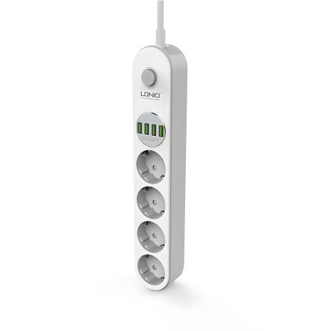 Мережевий Подовжувач LDNIO SE4432 | 2500W, 10A, 2.0m, 4usb, 3.4A | white