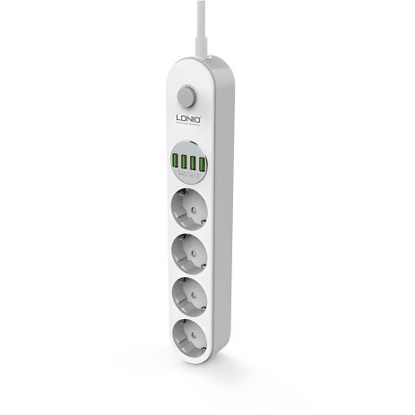 Мережевий Подовжувач LDNIO SE4432 | 2500W, 10A, 2.0m, 4usb, 3.4A | white