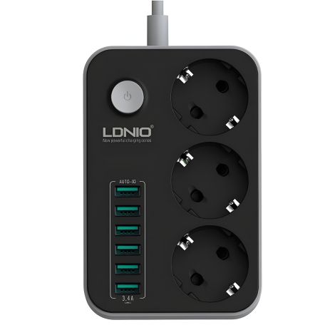 Чёрный сетевой удлинитель LDNIO SE3631 6USB 3.4A