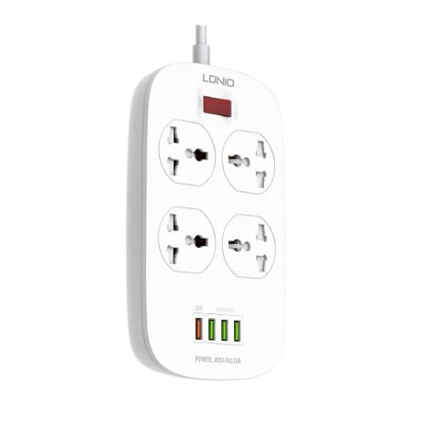 LDNIO SC4407 Удлинитель сетевой |2500W, 2m EU Plug, 4 USB, 4 розетки. QC3.0, 3.1A|/8W| белый