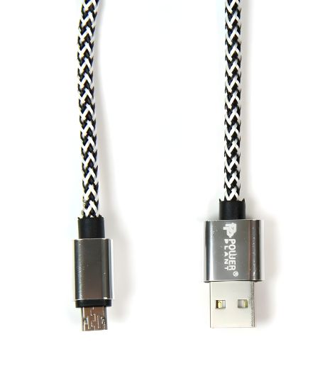 Кабель PowerPlant USB 2.0 AM/Micro B, двосторонній, 1м, сірий колір