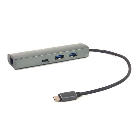 Переходник PowerPlant 2 порта USB 3.0 + 1 порт USB 3.1 Type-C + Gigabit Ethernet
