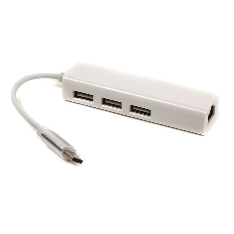 Перехідник PowerPlant USB 3.1 Type-C на 3 порти USB 2.0 з Ethernet