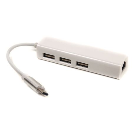 Переходник PowerPlant USB 3.1 Type-C - 3 порта USB 2.0 + Ethernet