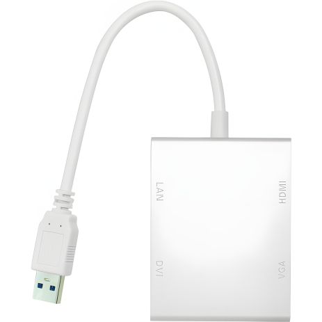 Комбо-переходник PowerPlant USB 3.0 - HDMI, DVI, VGA, RJ45 Gigabit Ethernet