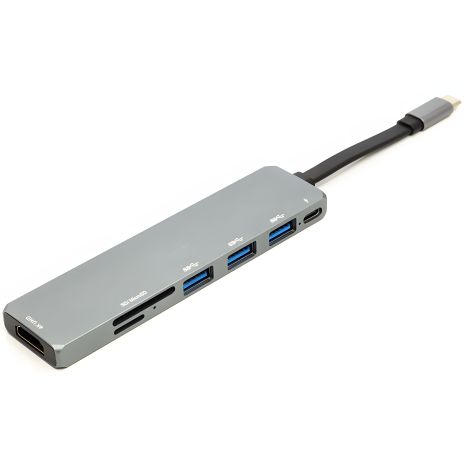 USB 3.1 Type-C перехідник PowerPlant – USB Hub, HDMI, Card Reader (SD, micro SD)