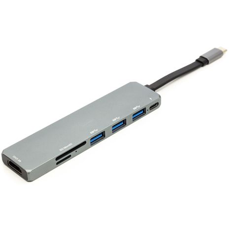 Перехідник PowerPlant USB 3.1 Type-C – USB Hub, HDMI, Card Reader (SD, micro SD)