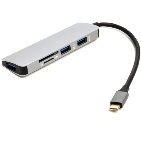 USB Type-C адаптер PowerPlant з 3 USB 3.0 портами + TF/SD