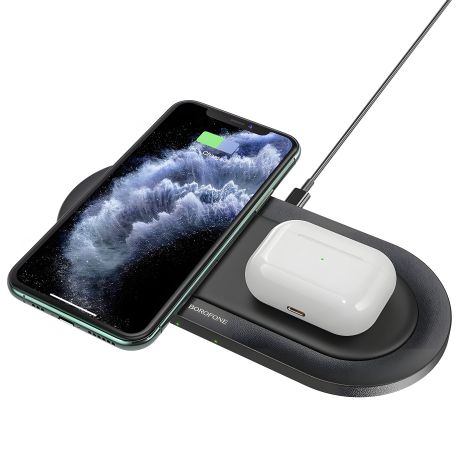 Бездротове ЗУ Borofone BQ7 2 пристрої по 10W Black