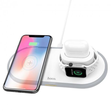 Беспроводное ЗУ Hoco CW21 Wisdom 15W 3in1 iPhone/iWatch/AirPods 2A White