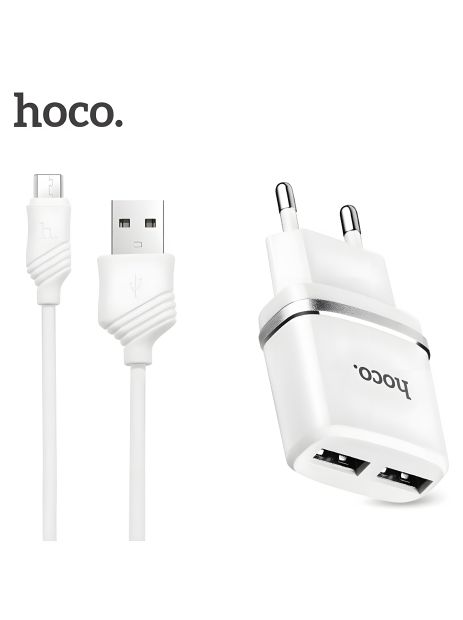 Зарядное устройство Hoco C12 2USB White + USB Cable MicroUSB (2.4A)