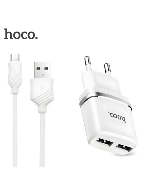 Hoco C12 зарядное устройство 2USB + кабель MicroUSB (2.4A), белое