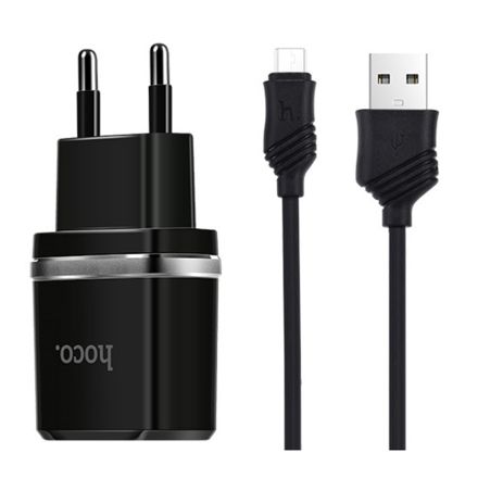 Зарядний пристрій Hoco C12 2USB 2.4A + Cable Micro, Black