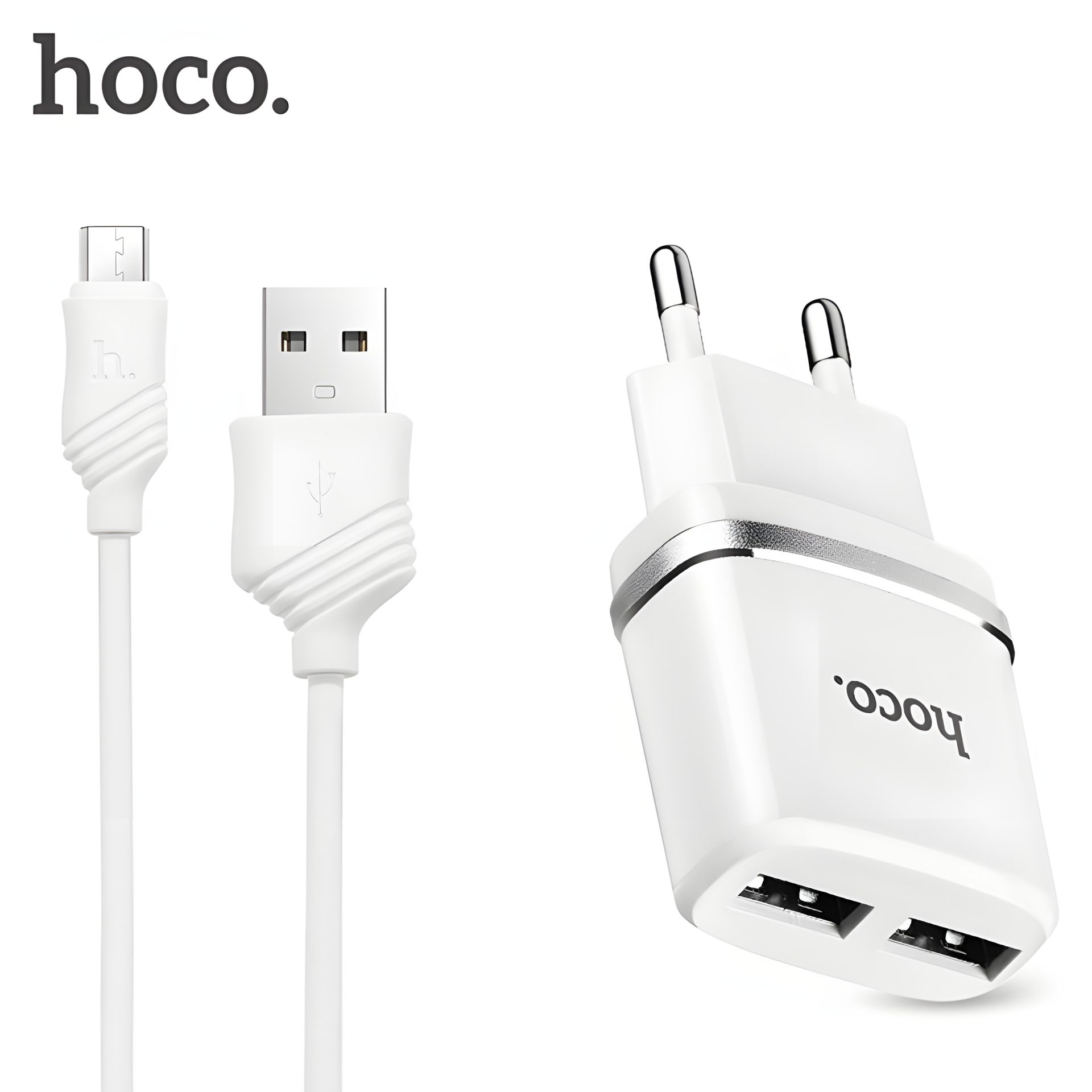 Зарядний пристрій Hoco C12 2USB White з кабелем USB для iPhone Lightning (2.4A) Зарядний пристрій Hoco C12 2USB White з кабелем USB для iPhone Lightning (2.4A)