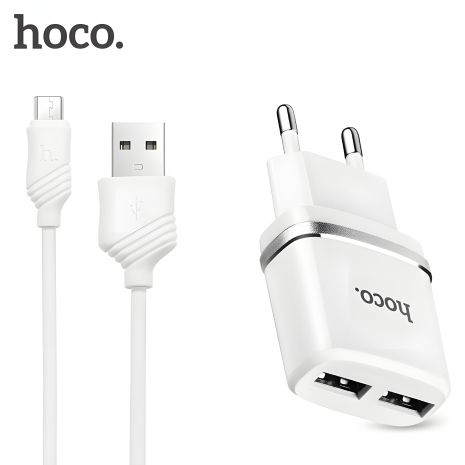 Hoco C12 зарядное устройство 2USB + кабель iPhone Lightning (2.4A), белое