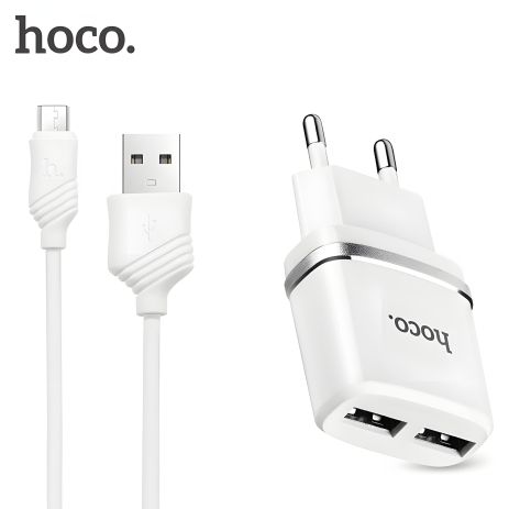 Зарядное устройство Hoco C12 2USB White + USB Cable iPhone Lightning (2.4A)