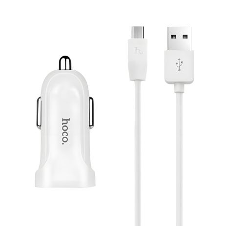 Автомобільне ЗУ Hoco Z2 White + USB Cable MicroUSB (1.5A)