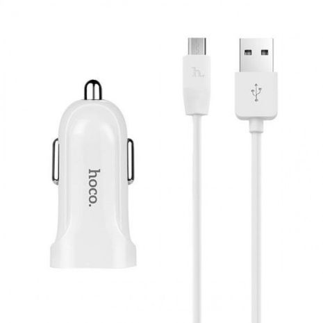 Автомобільне ЗУ Hoco Z2 White + USB - MicroUSB (1.5A)