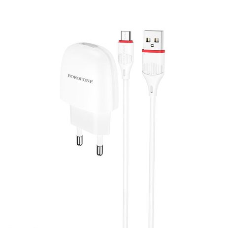 Борофон BA49A зарядное устройство 1USB 2.1A с кабелем MicroUSB, белое