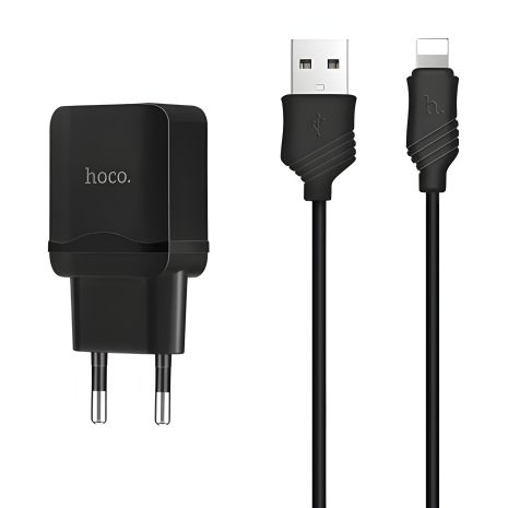 Hoco C22A зарядное устройство (USB 1, 2.4A) + Кабель Lightning iPhone Черный