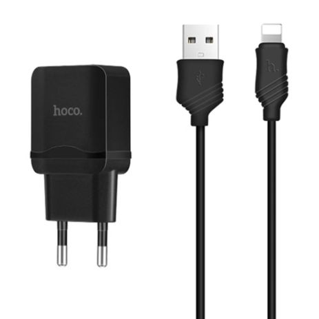 Зарядное устройство Hoco C22A little superior (1USB/ 2.4A) + Cable iPhone Lightning Black