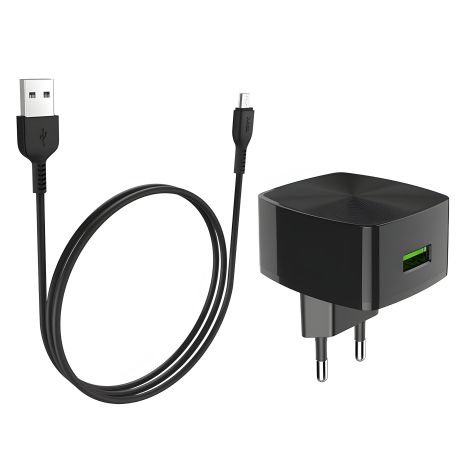 Зарядное устройство Hoco C70A Cutting-Edge QC3.0 3A 18W Black + Cable Micro
