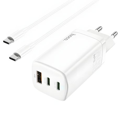 Зарядний пристрій Hoco N16 65W PD+QC3.0 (1USB/2Type-C) + Type-C - Type-C White Зарядний пристрій Hoco N16 65W PD+QC3.0 (1USB/2Type-C) + Type-C - Type-C White