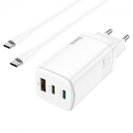 Зарядний пристрій Hoco N16 65W PD+QC3.0 (1USB/2Type-C) + Type-C - Type-C White