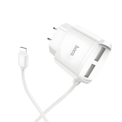 Зарядное устройство Hoco C59A Mega joy 2USB 2.4A white + Cable Lightning Зарядное устройство Hoco C59A Mega joy 2USB 2.4A white + Cable Lightning