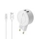 Зарядний пристрій Moxom MX-HC04 2.4A 2USB + Cable Lightning White