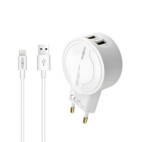Зарядний пристрій Moxom MX-HC04 2.4A 2USB + Cable Lightning White