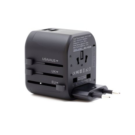 Зарядное устройство MOXOM HC24 с переключением EU/USA/UK + 2USB/2.4A Black